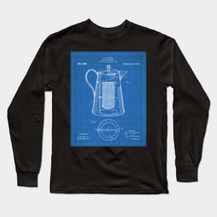 Coffee Percolator Patent - Coffee Shop Art - Blueprint Long Sleeve T-Shirt